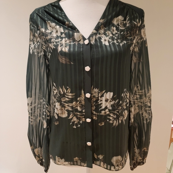 🖤 TED BAKER DARK GREEN FLORAL BLOUSE - Picture 2 of 8